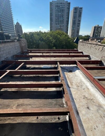 A metal beams on a roof.