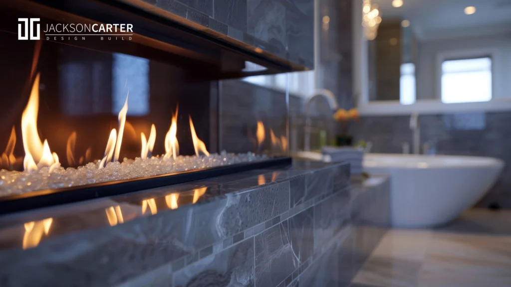 Fireside Tub Nook in bathroom