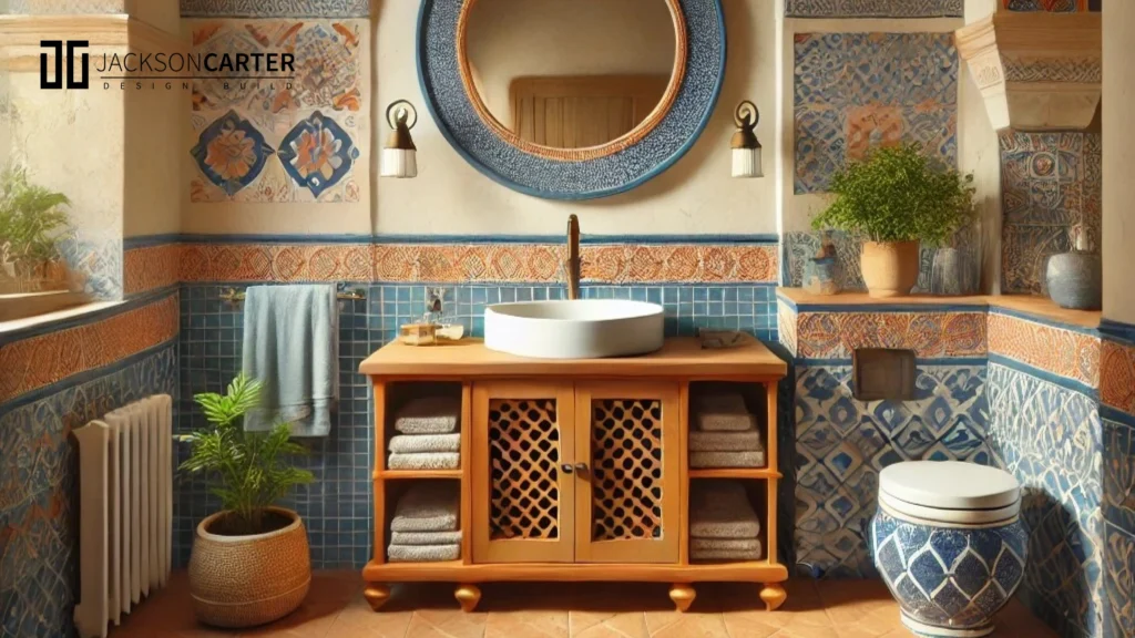 Nautical Blue and Terra-Cotta Orange Color for Bathroom