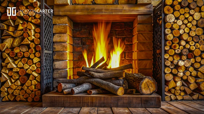 Stacked Logs for a Cozy Look at empty fireplace