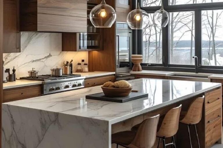 kitchen countertop with beautiful lighting installation